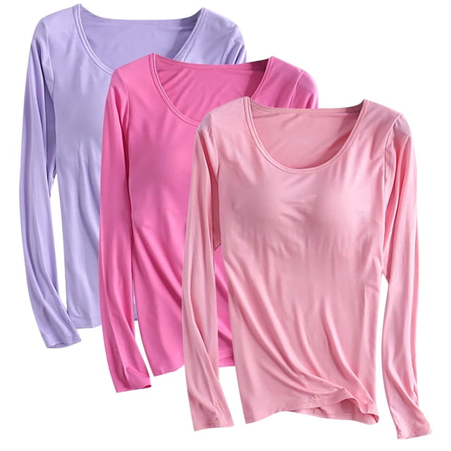FcBaudy Hauts pour Femmes, Chemisiers et Chemises à Manches Longues à Col Rond, Chemises pour Femmes Chemise à Armatures à Manches Longues à Coussin de Poitrine Unie pour Femmes Chemise à Manches Longues à Col Rond pour Femmes Pyjama en Modal