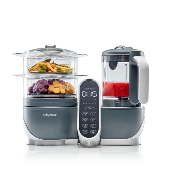 Babymoov Duo Meal Station - 5 in 1 Food Maker with Steam Cooker, Blend & Puree (grey)