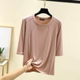 thumbnail image 2 of Timegard Hauts pour Femmes Col Rond Manches 3/4 Blouse Ample Confortable Décontractée Couleur Unie Pyjama T-Shirt Hauts, 2 of 6