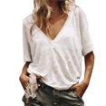 thumbnail image 2 of Leutsin T-Shirt à Col en V pour Femmes à Manches Courtes Été Uni Ample Blouse Hauts, 2 of 6