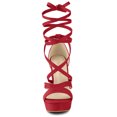 thumbnail image 2 of BLISSFUL STEP Sandales à Talons Hauts Épais à Plateforme à Lacets pour Femmes Rouge (Taille 10,5), 2 of 6