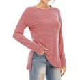 thumbnail image 3 of Women Side Split Hem Crew Neck Long Sleeve Plain Shirt, 3 of 5