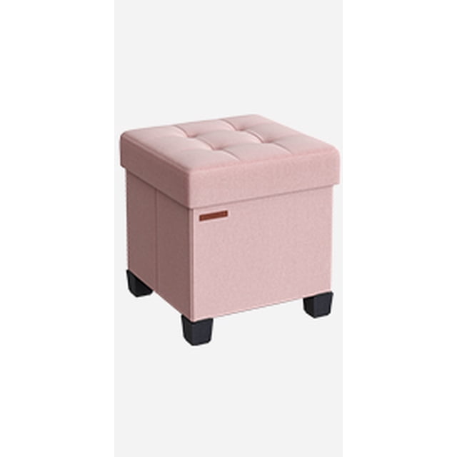 SONGMICS Storage Ottoman, Bedroom Bench with Storage, Foot Stool, 15 x 15 x 15.7 Inches, Jelly Pink