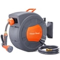 thumbnail image 1 of AKDSteel Wall Mounted Water Hose Reel – Automatic Rewind, 180° Swivel Bracket, Any Length Lock, Includes 9-Function Sprayer Nozzle for Outdoor Use, 1 of 9