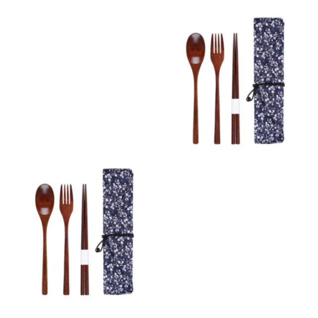 Maytalsory Set School Student Chopstick Fork Spoon Flatware with Storage Bag Type 3 2Set