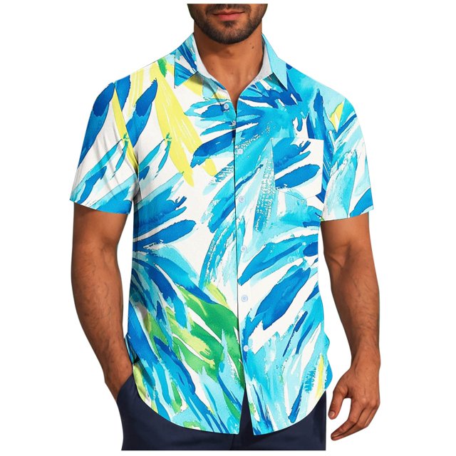 Pisexur T-shirts pour Hommes, Mode Décontractée Imprimée avec Poche, Boutons, Manches Courtes, Col Rabattu, Chemise de Golf Bleue, 5TG