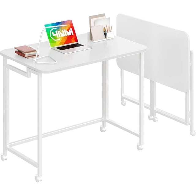 Mobile Small Rolling Computer Desk Folding Laptop Cart Table with Wheels Portable Office Desk for Small Space Couch Bed - Rustic and