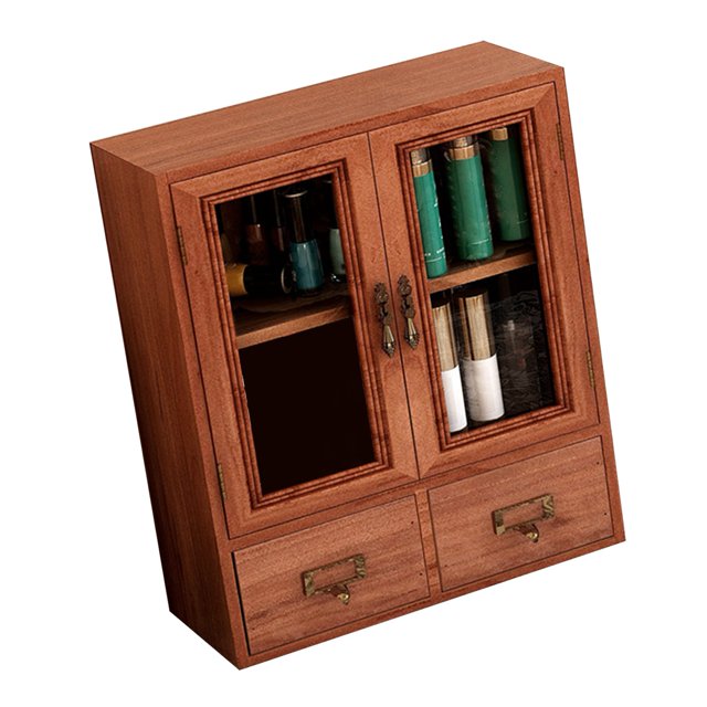Wooden Jewelry Box, Wooden Desktop Storage Cabinet Double Drawers For Office