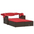 thumbnail image 5 of vidaXL Double Sun Lounger with Canopy and Cushions Brown Poly Rattan, 5 of 5
