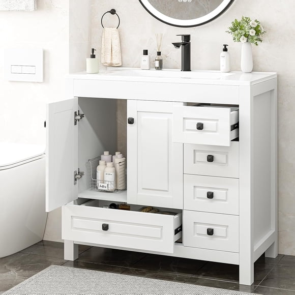 GAZHOME Bathroom Vanity with Sink , Modern Thickened Bathroom Storage Cabinet, 36 inch
