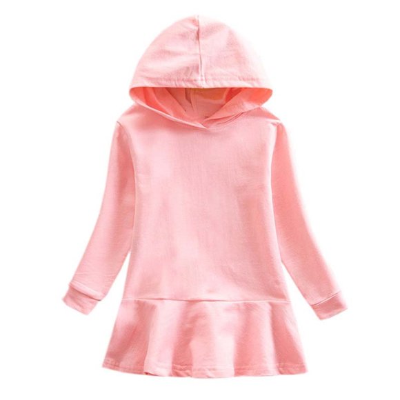 Économies d'Été Liquidation 2025 Bovxnpu Robes d'Été pour Filles Tout-Petits, Robes Décontractées pour Enfants, Robe Sweat à Capuche Unie pour Filles avec Manches Longues Jupe Décontractée Ample et Confortable 2 Ans