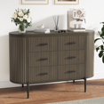 thumbnail image 1 of Commode Cannelée à 6 Tiroirs 47,2 Po Style Mi-Siècle Moderne avec Dessus en Faux Marbre et Poignées Dorées pour Chambre, Noyer, 1 of 7