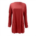 thumbnail image 3 of KIHOUT Spring Winter Womens Tops New Round Neck Long Sleeve Loose Pocket Solid Color Casual Top, 3 of 4