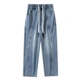 thumbnail image 4 of Relaxed Fit Jeans Men Men's Spring Summer Retro Wide Leg Micro Stretch Drawstring Design Jeans Jeans Moto Homme Blue L, 4 of 4