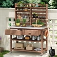 thumbnail image 1 of Noble House 64.9" Outdoor Potting Bench & Kitchen Island, Solid Wood with Upper Hutch, Stainless Top & Towel Rack,Brown, 1 of 8