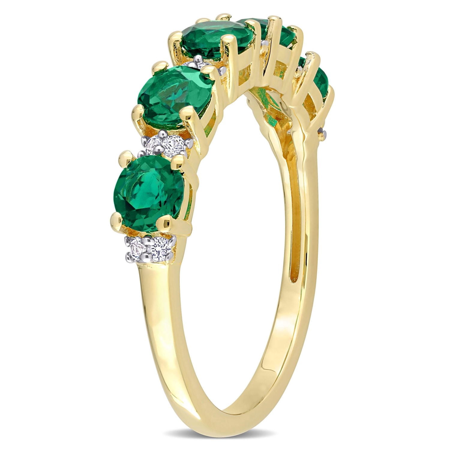 Bague d’anniversaire de Miabella avec 1-2/5 Carat PBT d’émeraude synthèse et saphir synthèse blanc en argent sterling plaqué jaune