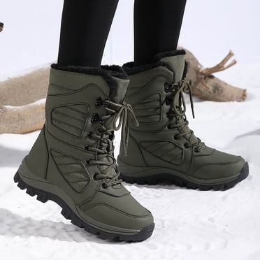 XIMIN Women’s Fur Lined Lightweight Non-Slip Platform Mid-Calf Booties Waterproof Lace-Up Winter Warm Comfort Snow Boots for Travel Work