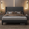 thumbnail image 1 of Fullfurnique Upholstered Bed Frame with Wing Side and Channel Headboard, Queen, Dark Gray, 1 of 7