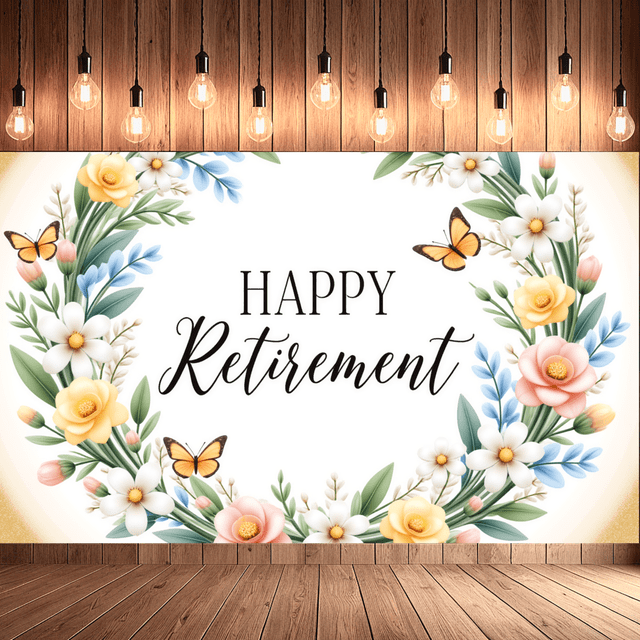 Floral Design Retirement Celebration Banner Decorative Flower Pattern Happy Retirement for Retirement Party Office Celebration Indoor Decoration