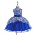 thumbnail image 3 of B91xZ Robe Décontractée pour Filles Boho Manches à Volants Plissée Robes Décontractées, Bleu 3-4 Ans, 3 of 5