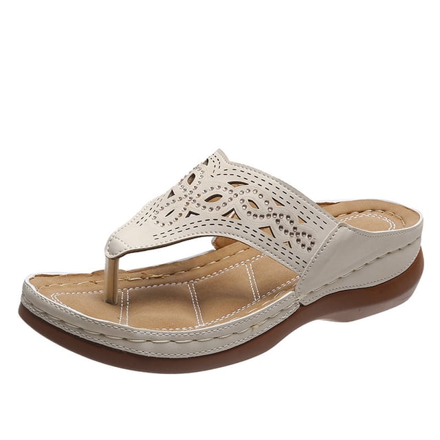 EINCcm Sandales pour Femmes, Sandales de Plage pour Femmes, Sandales de Plage d'Été pour Dames à Talon Compensé Pantoufles Sandales Décontractées Sandales de Plage Chaussures pour Femmes, Beige, 37