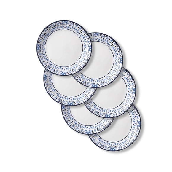 Corelle Vitrelle Ensemble d'Assiettes à Salade en Verre à Triple Couche et Résistantes aux Éclats, Assiettes Rondes Légères de 9 Pouces, Portofino, Caspian, 6 Pcs