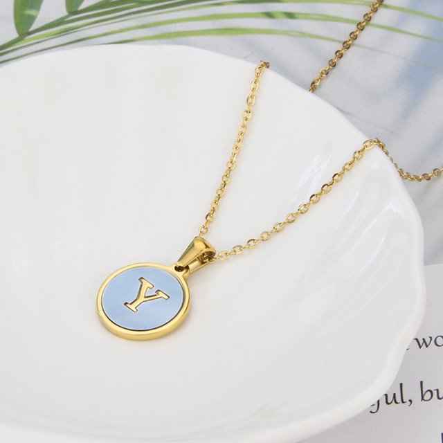26 English Letters (A-Z) Necklace For Women Titanium Steel Stainless Steel Pendant Necklace Pearl Shell Oil Drop Necklace As Gift For Wife , Daughter, Friend