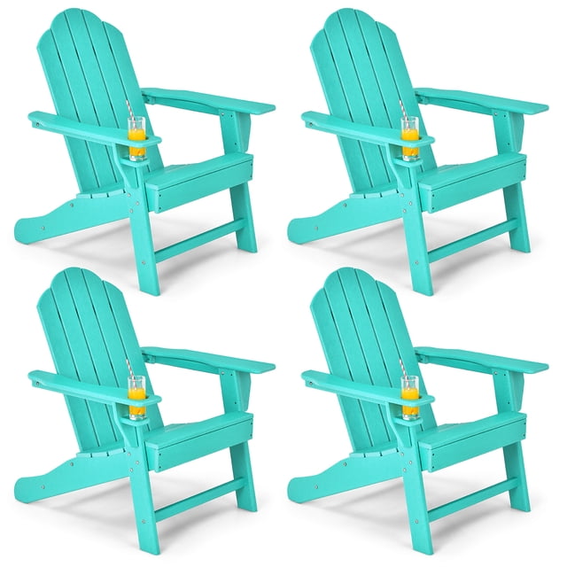 Costway Lot de 4 Chaises Adirondack de Patio Résistantes aux Intempéries pour Jardin et Terrasse avec Porte-Gobelet Turquoise