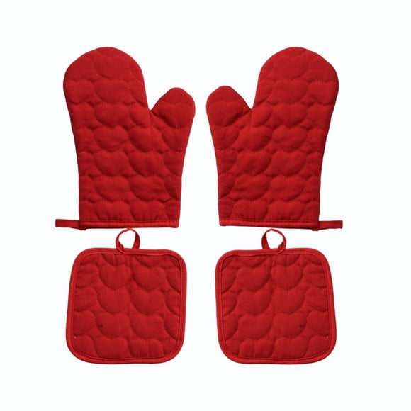 Oven Mitts and Pot Holders with Heart Patterns for Baking, Cooking, and Grilling