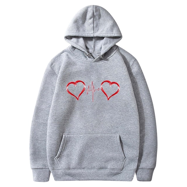 Birdeem Mode Saint-Valentin Couple Imprimé à Capuche Mode Polaire Poche Chandail Manteau