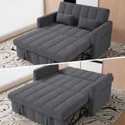 Hawsaiy 3-in-1 Convertible Sleeper Sofa Bed, Pull Out Loveseat Couch with 5-Level Adjustable Backrest, Metal Frame, Side Pockets & Pillows, Easy Assembly, Light Gray