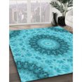 thumbnail image 3 of Ahgly Company Tapis d'Intérieur Ronds de Style Transitionnel Lavables à la Machine, Vert Turquoise Foncé, 6 Pieds Rond, 3 of 7