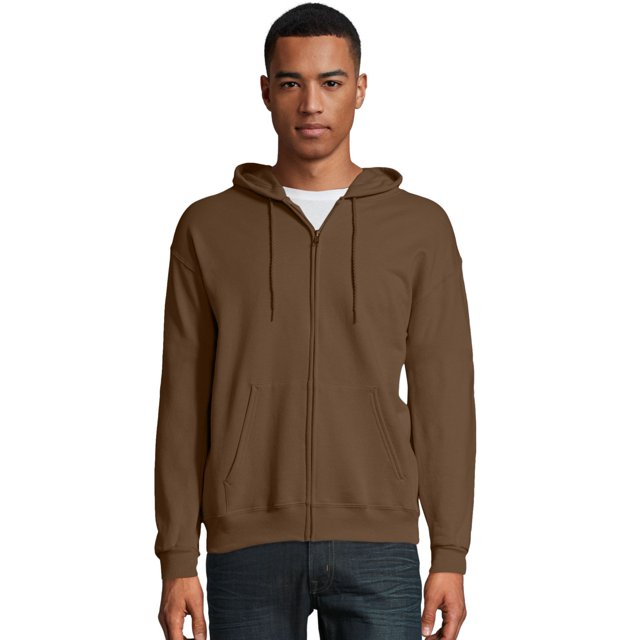 Hanes pour Hommes ComfortBlend EcoSmart Chandail à Capuchon à Fermeture Éclair Intégrale, L, Brun Armée, G, Brun Armée