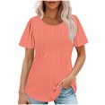 thumbnail image 1 of AherBiu Tuniques pour Femmes Manches Courtes Décontractées Couleur Unie Confortables Été Col Rond Blouse TShirts, 1 of 7