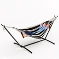 thumbnail image 2 of BeesClover Hamac Double Bleu avec Support, Hamac en Coton Portable Robuste de 450 Lb pour 2 Adultes, Ensemble de Hamacs Autoportant Intérieur Extérieur avec Support en Acier et Sac de Transport, 2 of 8
