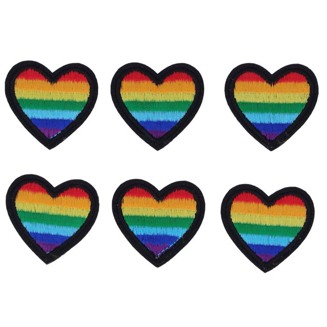 Iron On Patches, Multipurpose Rainbow Heart Patches Mini Portable DIY For Sewing For Clothing Repair Black Border