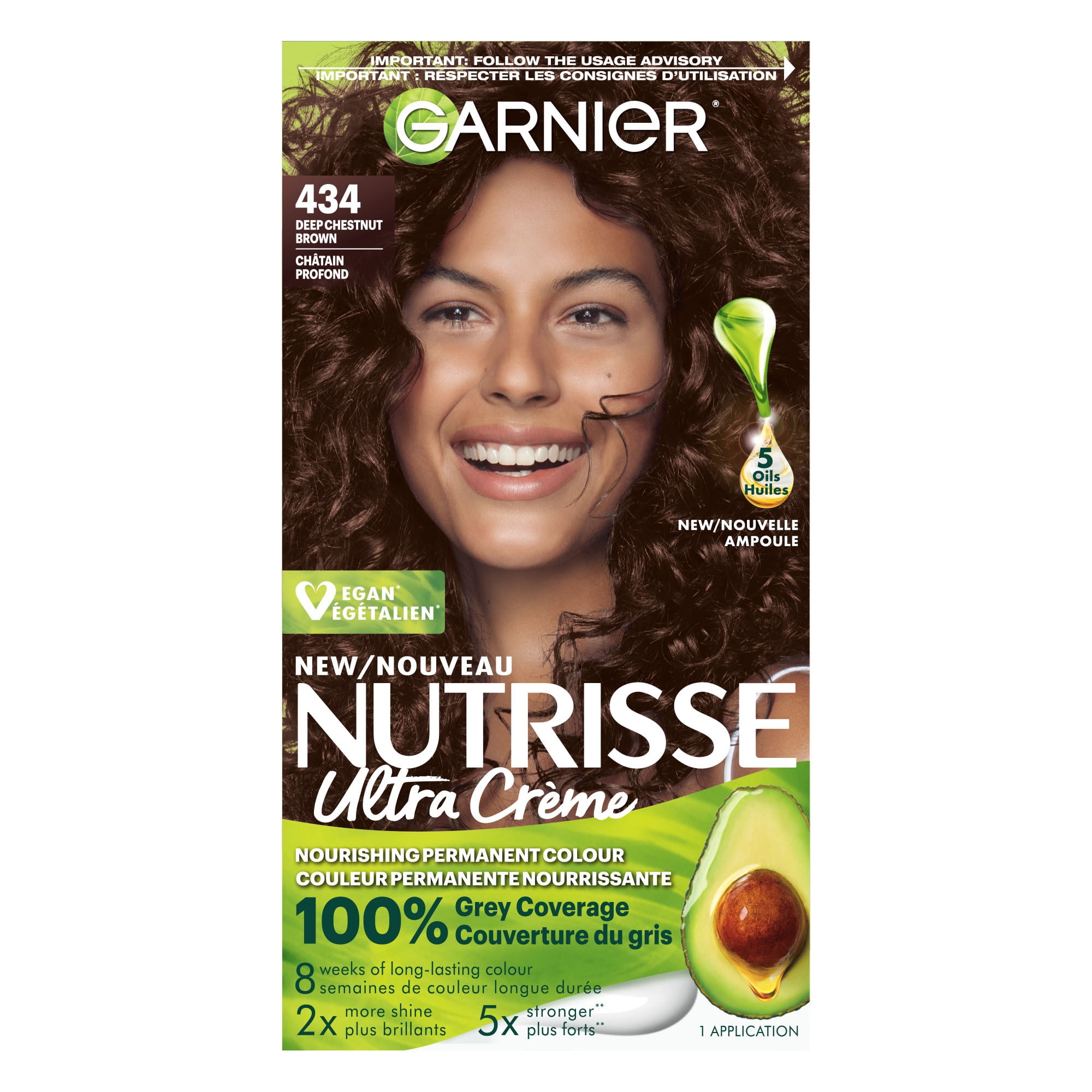 Garnier Nutrisse Ultra Crème Permanent Hair Dye, 100% Grey Coverage, Natural Hair Colour with Avocado Oil, 1 Application