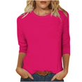 thumbnail image 1 of Timegard Hauts pour Femmes Été Col Rond Manches 3/4 Confortable Couleur Unie T-Shirts Basiques Décontractés Amples Hauts Blouses, 1 of 5