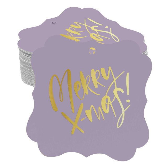 Inkdotpot Pack Of 100 Merry X-Mas Christmas Paper Tags DIY Craft Bracket Shape Real Gold Foil Hang Tags