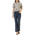 thumbnail image 2 of INSPIRE CHIC Women's Floral Ruffled Short Sleeve Ruffle Neck Casual Blouses Grey XS, 2 of 6