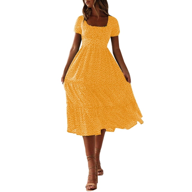 Ketyyh-chn99 Robes Femmes Jupes pour Femmes Vêtements Combinaisons Manches à Volants Shorts Robe Mini Jaune,P