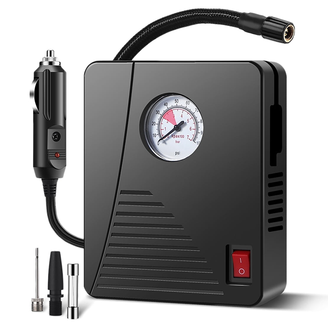 Portable Tire Inflator Air Compressor for Car Tires Motorcycle 100PSI Fast Inflating Tires Inflator,1 * Tire Inflator Portable 1 * Fuse 2 * Nozzles,black