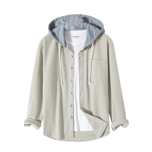 AherBiu Chemise à Manches Longues pour Hommes Veste à Capuche Décontractée à Boutons Mode Automne Hiver