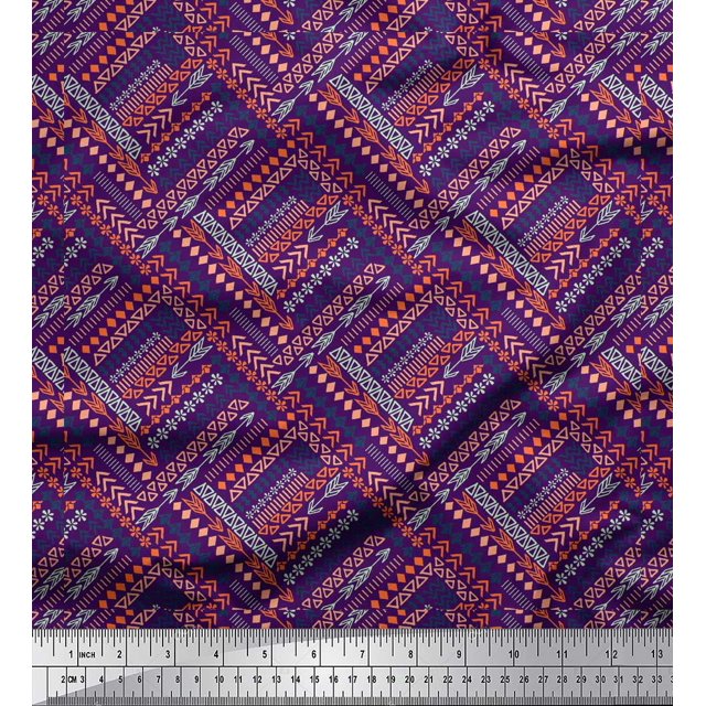 Soimoi Purple Cotton Duck Fabric Arrow & Triangle Geometric Print Fabric by the Yard 56 Inch Wide