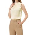 thumbnail image 4 of INSPIRE CHIC Blouse Satinée d'Été Sans Manches pour Femme à Encolure à Volants, devant Plissé, TG, Blanc, 4 of 5
