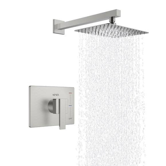 KENES Modern Brushed Nickel Shower Faucet Square Shower Trim Kit with Single-Spray Shower Head Shower Trim Systems Wall Mount KE-6024B (Shower Valve Included)
