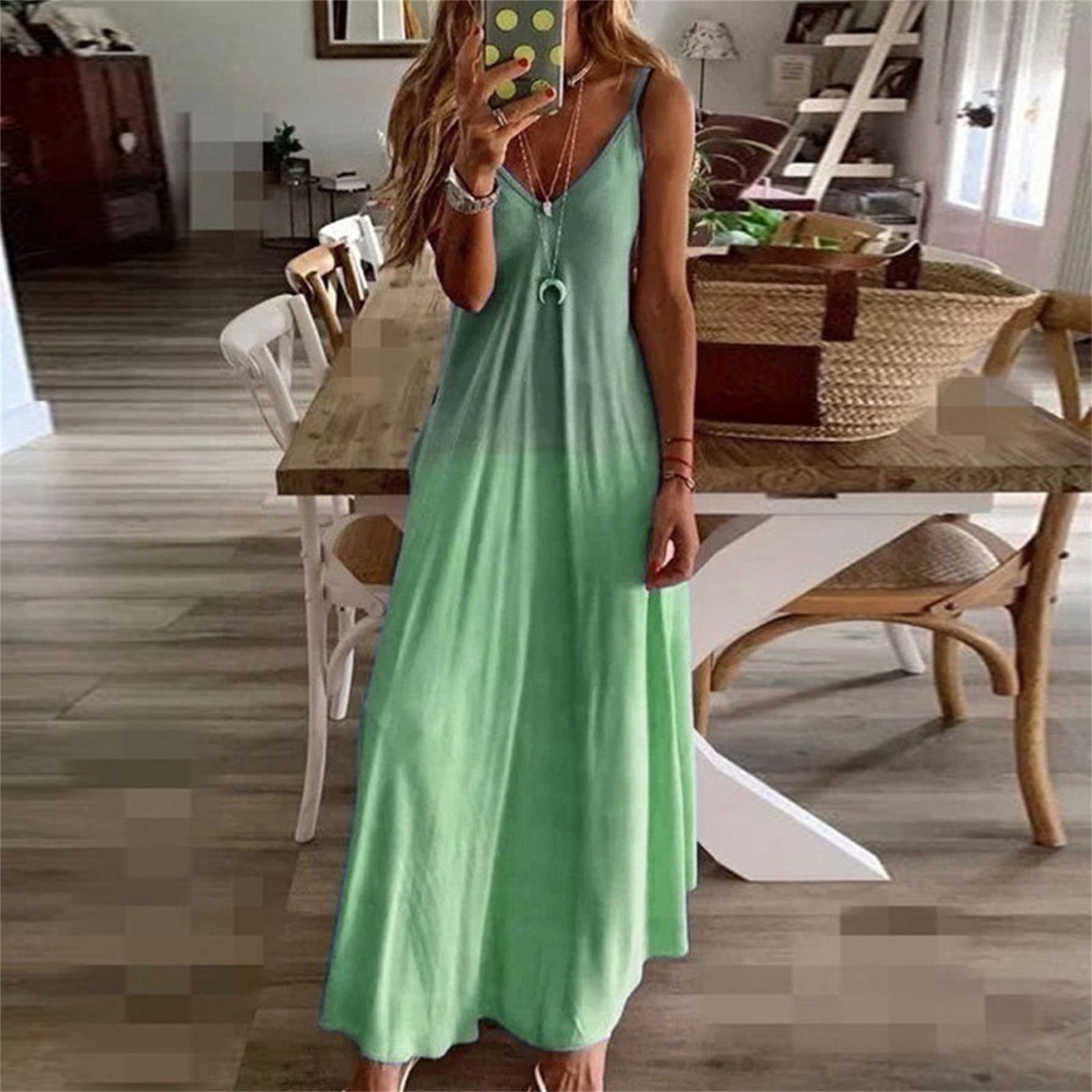 Gspmoly Robes d'Été pour Femmes 2025, Camisole Décontractée Sans Manches à Encolure en V Imprimée, Robe Longue Maxi Débardeur, Robes de Cocktail pour Femmes Économies d'Été