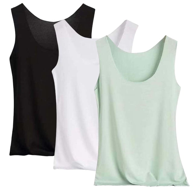 Posijego Lot de 3 Débardeurs pour Femmes Col Rond Camisoles de Base Couches Débardeurs Sans Manches