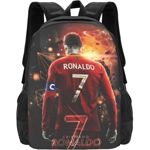 Sac à Dos Joueur de Soccer #7 Cristiano Ronaldo 16,5 Pouces pour Travail Quotidien Sport Extérieur Sac pour Ordinateur Portable Fans de Soccer Sac d'École Étudiant Style 16
