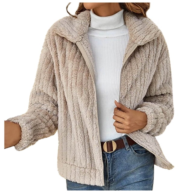 Qertyioot Women's Open Front Cardigan Spring And Winter New Striped Plush Short Coat